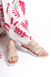 MİA026-1602 Günlük Kadın Taşlı Somon Tatil Terliği thumbnail 5