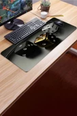 SonicTouch Siyah Beyaz Altın Zar Desenli Kaymaz Gaming Oyuncu Masaüstü Dikişsiz Klavye Mouse Pad 32x70Cm - 3