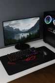 SonicTouch Asus ROG Republic OF Gamers Kırmızı Kaymaz Gaming Oyuncu Masaüstü Dikişsiz Klavye Mouse Pad 32x70Cm thumbnail 2