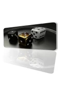 SonicTouch Siyah Beyaz Altın Zar Desenli Kaymaz Gaming Oyuncu Masaüstü Dikişsiz Klavye Mouse Pad 32x70Cm - 1