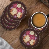 Valerine Life Sarı Pembe Gül Desenli Yıkanabilir Kaydırmaz Ofis Çay ve Fincan Bardak Altlığı 10x10cm 6 Adet thumbnail 3