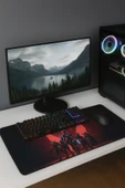 SonicTouch V-Team Kaymaz Gaming Oyuncu Masaüstü Dikişsiz Kırmızı Siyah Klavye Mouse Pad 32x70Cm thumbnail 2