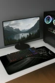 SonicTouch Kara Kartal Kaymaz Gaming Oyuncu Masaüstü Dikişsiz Siyah Beyaz Klavye Mouse Pad 32x70Cm - 2