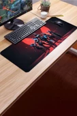 SonicTouch V-Team Kaymaz Gaming Oyuncu Masaüstü Dikişsiz Kırmızı Siyah Klavye Mouse Pad 32x70Cm thumbnail 3