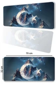 SonicTouch Yükselen Zafer Ay Yıldızlı Dağ Zirvesi Temalı Kaymaz Gaming Oyuncu Dikişsiz Klavye Mouse Pad 32x70Cm thumbnail 1
