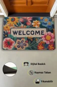 Valerine Life Çiçekli Sarı Papatyalı Dijital Baskılı Welcome Hoş Geldiniz Kapı Önü Paspası 45x70cm thumbnail 2