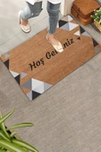 Valerine Life Siyah Gri Geometrik Üçgen Hoş Geldiniz Kapı Önü Paspası 45x70cm thumbnail 1