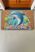 Valerine Life Sevimli Yunus Balığı ve Yıldızlı Welcome Kapı Önü Paspası 45x70cm thumbnail 2