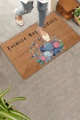 Valerine Life Sevimli Yavru Filler ve Çiçekler Evimize Hoş Geldiniz Kapı Önü Paspası 45x70cm thumbnail 1