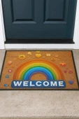 Valerine Life Emojili Gökkuşağı Kaymaz Tabanlı Hoş Geldiniz Welcome Kapı Önü Paspası 45x70cm thumbnail 2