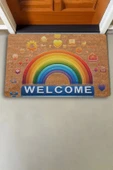 Valerine Life Emojili Gökkuşağı Welcome Kapı Önü Paspası 45x70cm - 2