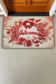 Valerine Life Kırmızı Noel Kapı Süsü Temalı Welcome Kapı Önü Paspası 45x70cm thumbnail 2