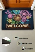 Valerine Life Neon Papatya Çiçekleri Kaymaz Tabanlı Hoş Geldiniz Welcome Kapı Önü Paspası 45x70cm thumbnail 3