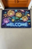 Valerine Life Neon Nilüfer Çiçekleri Welcome Kapı Önü Paspası 45x70cm thumbnail 2