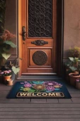 Valerine Life Neon Papatya Çiçekleri Welcome Kapı Önü Paspası 45x70cm - 3