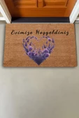 Valerine Life Kalp Çemberi Lavanta Evimize Hoş Geldiniz Kapı Önü Paspası 45x70cm thumbnail 2