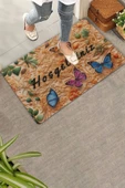 Valerine Life Ahşap Oyma Temalı Kelebekli Hoş Geldiniz Kapı Önü Paspası 45x70cm thumbnail 1