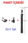 2.1 Metre Tripod – 3in1 360° Döner Başlıklı Telefon Tutucu, Ring Light ve Stüdyo Lamba Ayağı Stand - 2