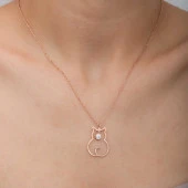 925 Ayar Gümüş Nisan Ayı Doğum Taşı Kedi Kadın Kolye - 2