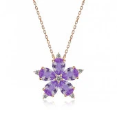 925 Ayar Gümüş Rose Lila Kamelya Çiçeği Kolye thumbnail 2