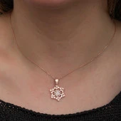 925 Ayar Gümüş Rose Kar Tanesi Kadın Kolye thumbnail 2