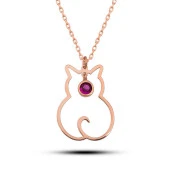 925 Ayar Gümüş Temmuz Ayı Doğum Taşı Kedi Kadın Kolye thumbnail 1