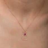 925 Ayar Gümüş Temmuz Ayı Doğum Taşı Kedi Kadın Kolye thumbnail 5