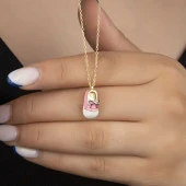 925 Ayar Gümüş Gold Kız Çocuk Pabuç Kadın Kolye thumbnail 1