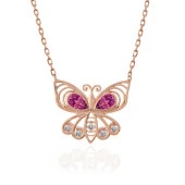 925 Ayar Gümüş Rose Kelebek Kadın Kolye thumbnail 3