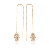 925 Ayar Gümüş Zincirli Fatma Ana Eli Küpe - 2