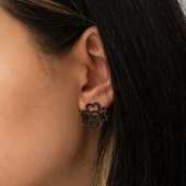 ​Gümüş Kalp Yapraklı Çiçek Küpe - 1