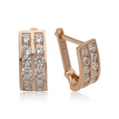 Gümüş Çift Sıra Beyaz Taşlı J Kadın Küpe thumbnail 2