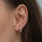 Gümüş Petek Desenli Halka Kadın Küpe - 1