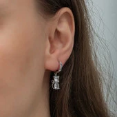 Gümüş Sallantılı Kedi Kadın Küpe - 1