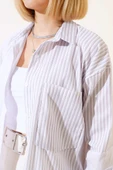 Çift Renkli Çizgili Gömlek Bej - 4