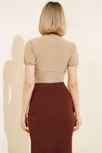 V Yaka Likralı Crop Bej thumbnail 3