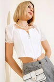 Fermuarlı Ottoman Bluz Beyaz thumbnail 2