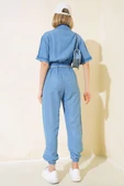 Kuşaklı Gömlek Yaka Kot Tulum Açık Mavi - 3