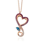 Gümüş Rose Kalpli Kelebek Kadın Kolye thumbnail 2