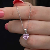 Gümüş Pembe Taşlı Kalpli Kadın Kolye thumbnail 5