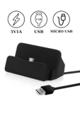 Masaüstü Micro USB Dock Şarj Standı – Telefon Şarj ve Data Transfer İstasyonu, USB Çıkışlı 2IN1 Stand - 1