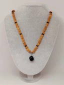 Obsidyen Taşlı Rudraksha Tohum Kolye Dolama Bileklik 8mm (49706) - 2