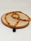 Obsidyen Taşlı Rudraksha Tohum Kolye Dolama Bileklik 8mm (49706) - 1