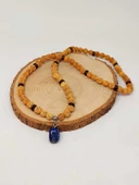 Lapis Taşlı Rudraksha Tohum Kolye Dolama Bileklik 8mm (49712) - 1