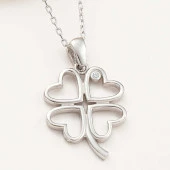 925 Ayar Gümüş Kalpli Dört Yapraklı Yonca Kadın Kolye thumbnail 1