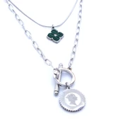 316L Çelik Yeşil Taşlı Para Uçlu Kolye KLY-461 thumbnail 3