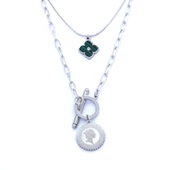 316L Çelik Yeşil Taşlı Para Uçlu Kolye KLY-461 thumbnail 1