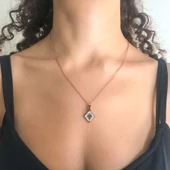 316L Çelik Rose Zirkon Taşlı Baklava Kolye KLY-533 thumbnail 2