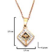 316L Çelik Rose Zirkon Taşlı Baklava Kolye KLY-533 thumbnail 4