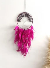 Düş Kapanı Tel Sarma İncili Hayat Ağacı Doğaltaş Kuş Tüylü Rüya Kapanı Duvar Süsü - 1